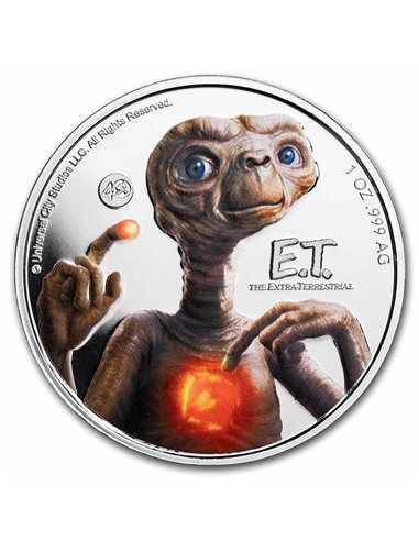 ET Extra Terrestre 40 Aniversario Brillo UV 1 Oz Moneda Plata 2$ Niue 2022