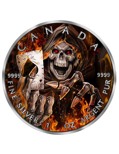 GRIM REAPER Death Maple Leaf Armageddon V 1 Oz Moneda Plata 5$ Canada 2022