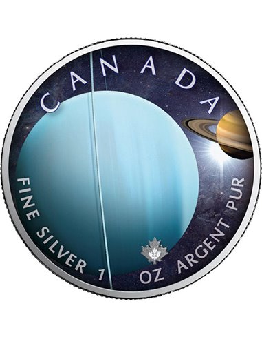 URAN Układ Słoneczny Liść Klonowy 1 Uncja Srebrna Moneta 5$ Kanada 2022