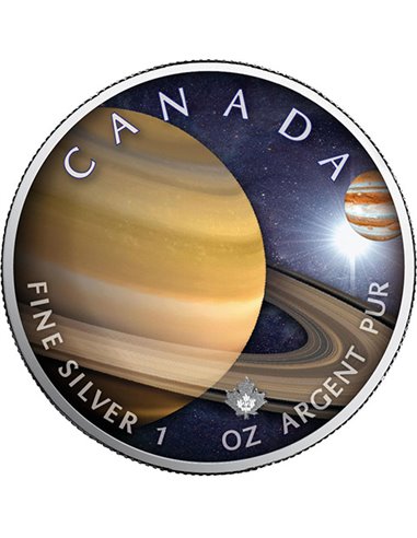 SATURN Sistema Solare Maple Leaf 1 Oz Moneta Argento 5$ Canada 2022