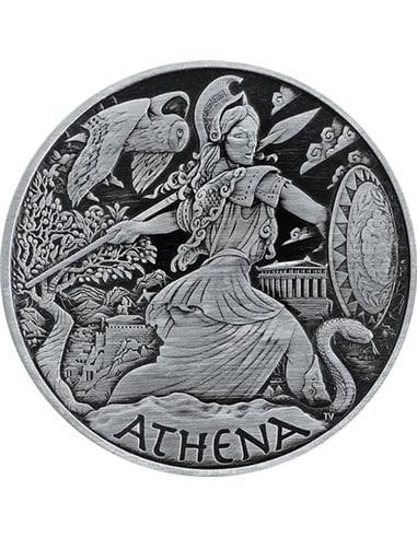 ATHENA Goddesses of Olympus 1 Oz Antique Silver Coin 1$ Tuvalu 2022