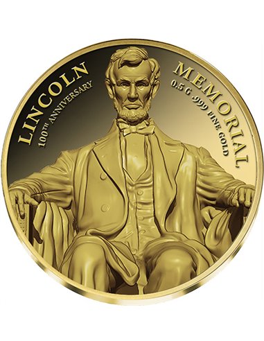 LINCOLN MEMORIAL 100th Anniversary Gold Proof Coin 5$ Fiji 2022