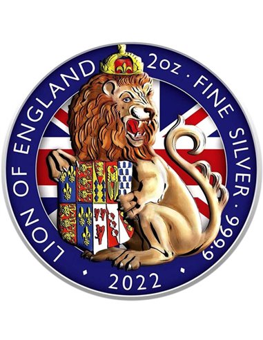 LION OF ENGLAND Bestias Tudor 2 Oz Moneda Plata 5£ UK 2022