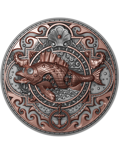 METAL FISH Серебряная монета в стиле стимпанк 2 унции 5$ Ниуэ 2022