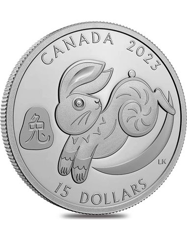 CONEJO Año Lunar 1 Oz Moneda Plata 15$ Canada 2023