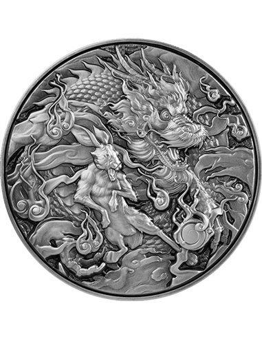 КИТАЙСКИЙ ДРАКОН И КРОЛИК Знак Зодиака Благоприятный Дракон 2 унции Серебряная монета 10$ Токелау 2023