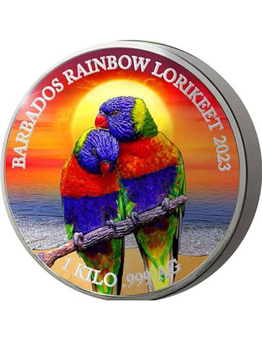 RAINBOW LORIKEET Colorful Wildlife 1 Kg Kilo Moneda Plata 25$ Barbados 2023