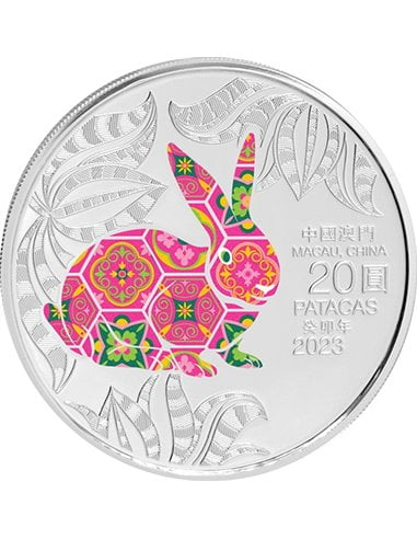 CONEJO Año Lunar 1 Oz Moneda Plata 20 Patacas Macau 2023