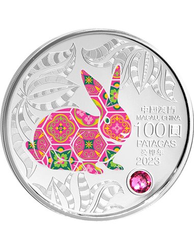 KANINCHEN Mondjahr 5 Oz Silbermünze 100 Patacas Macau 2023