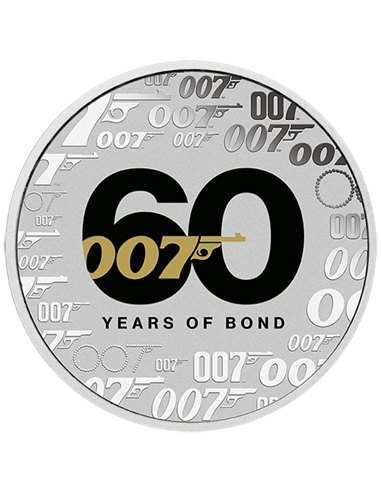 JAMES BOND 60th Anniversary 1 Uncja BU Kolorowa Srebrna Moneta 1$ Tuvalu 2022