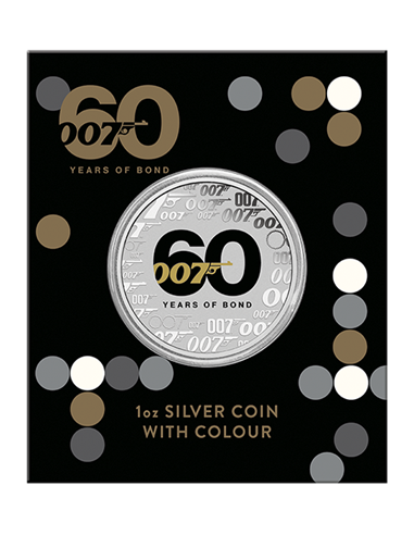 60 ANNI DI BOND 007 Agent Logo 1 Oz Moneta Argento 1$ Tuvalu 2022