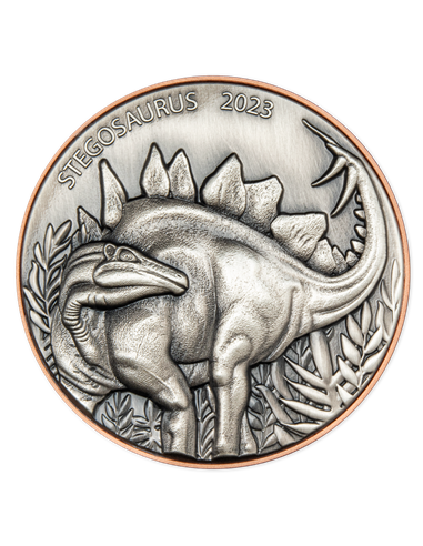 Стегозавр Биметаллические динозавры Серебряная монета 10 Вату Вануату 2023