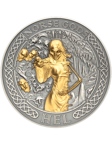 HELL Norse Gods Gold Plating 2 Oz Silver Coin 1$ Cook Islands 2023
