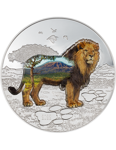 LION Into The Wild 2 Oz Moneda Plata 1000 Togrog Mongolia 2022