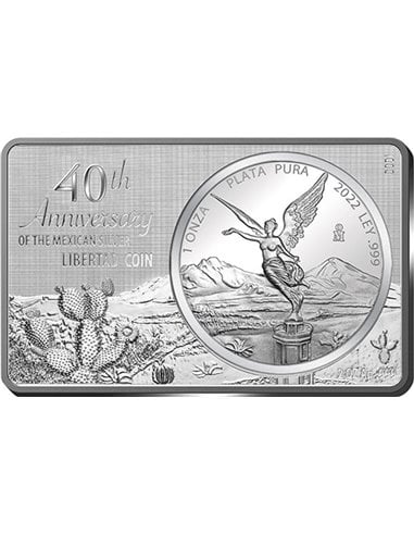 LIBERTAD 40th Anniversary Bar, 2 унции, вкл. Серебряная монета 1 унция Мексика 2022