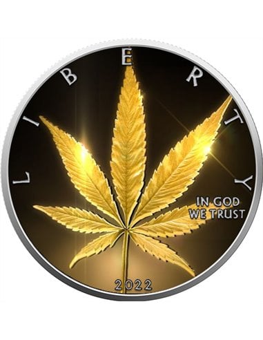 MARIJUANA SATIVA Ruthenium Walking Liberty 1 Oz Silver Coin 1$ USA 2022