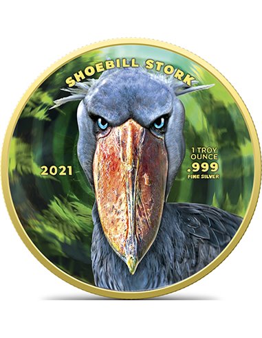 SHOEBILL STORK Hypnotic Edition 1 Oz Moneda Plata 1000 Francos Congo 2021