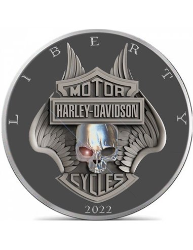 HARLEY DAVIDSON II Black Ruthenium Walking Liberty 1 Oz Серебряная монета 1$ США 2022