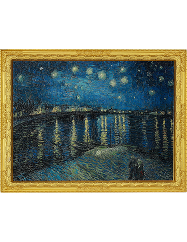 STARRY NIGHT OVER THE RHONE de Vincent Van Gogh Chapado Oro 2 Oz Moneda Plata 10000 Francos Chad 2022