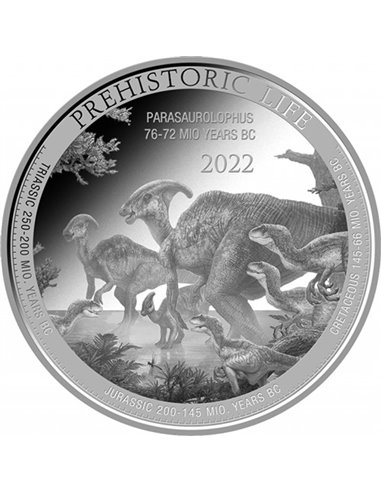 PARASAUROLOPHUS Życie prehistoryczne 1 uncja srebrna moneta 20 franków Kongo 2022