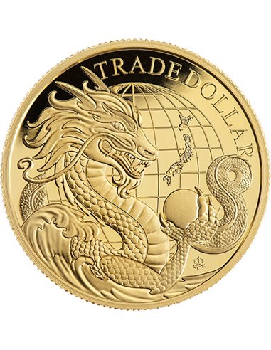 СОВРЕМЕННЫЙ ЯПОНСКИЙ Торговый доллар 1 унция Золотая монета 5 фунтов Святой Елены 2023