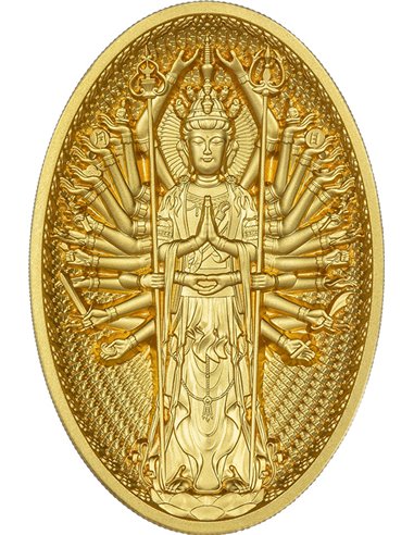 THOUSAND ARMS GUANYIN Gilded 5 Oz Silver Coin 25000 Francs Chad 2023