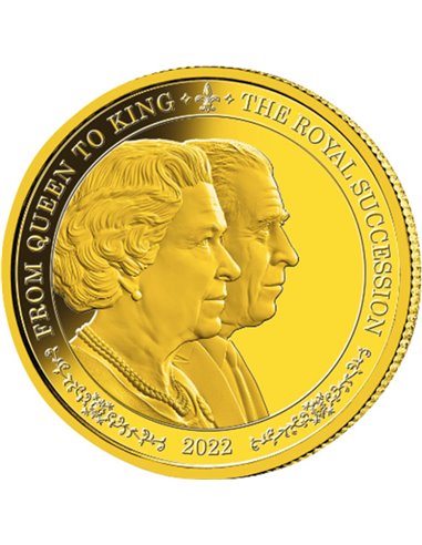DE LA REINE AU ROI The Royal Succession 1 Oz Gold Coin 10$ Barbade 2022