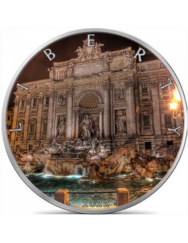 TREVI BY NIGHT Roma Maravilla del Mundo Libertad 1 Oz Moneda Plata 1$ USA 2022