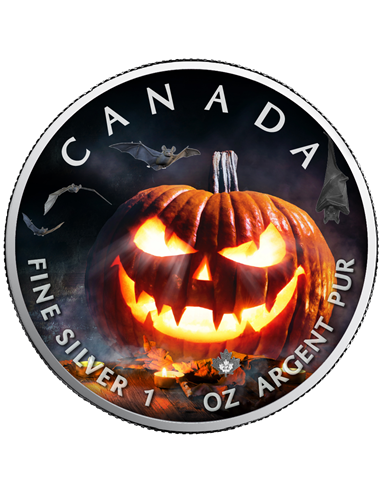 EErie PUMPKIN Hoja Halloween 1 Oz Moneda Plata 5$ Canada 2022