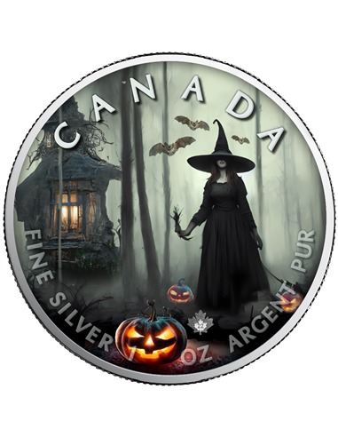 WITCH FOREST Liść Halloween 1 Uncja Srebrna Moneta 5$ Kanada 2022