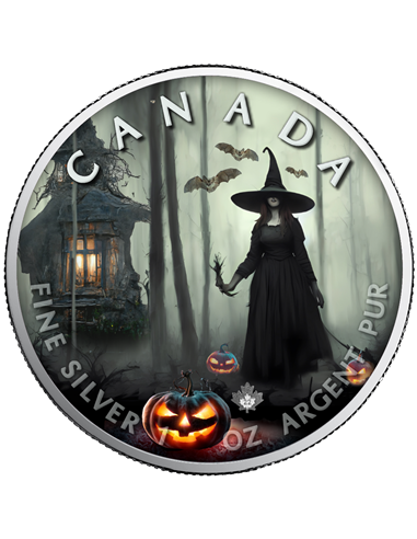 WITCH FOREST Halloween Leaf 1 Oz Серебряная монета 5$ Канада 2022