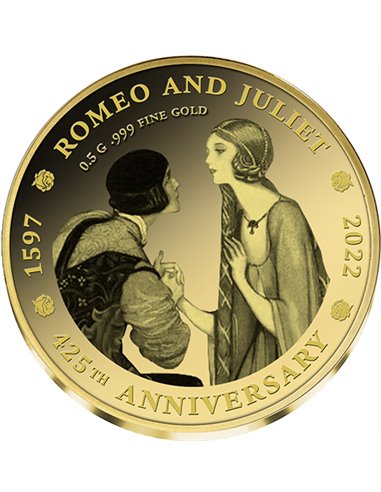 РОМЕО И ДЖУЛЬЕТТА Золотая монета 100 франков Конго 425 лет 2022 г.