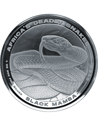 ЧЕРНАЯ МАМБА Африканская смертоносная змея 1 унция Серебряная монета 500 франков Конго 2022