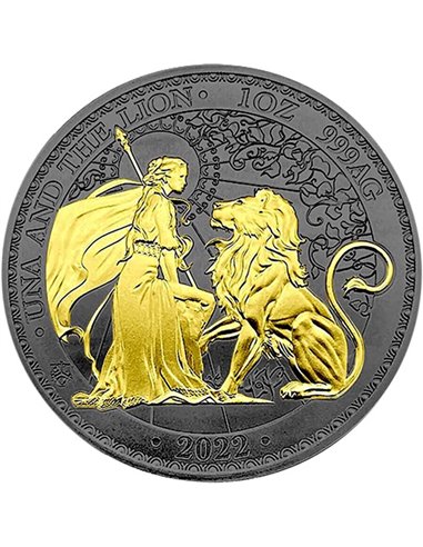 UNA AND THE LION Gold Black Empire 1 Oz Серебряная монета 1 фунт Святой Елены 2022