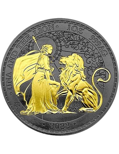 UNA AND THE LION Gold Black Empire 1 Oz Silver Coin 1 Pound Saint Helena 2022