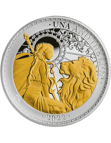 UNA AND THE LION Oro Gilt Proof 1 Oz Moneda Plata 1 Libra Santa Helena 2022