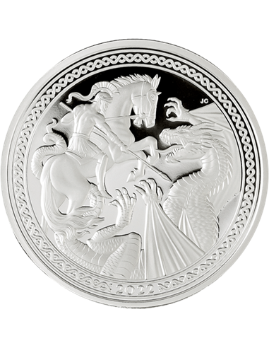 ŚW. GEORGE I SMOK 2 uncje srebrnej monety próbnej 10 funtów Wyspa Wniebowstąpienia 2022