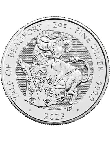 YALE OF BEAUFORT Royal Tudor Beasts 2 Oz Silver Coin 5£ United Kingdom 2023