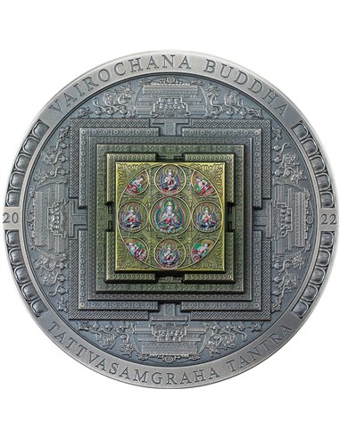 VAIROCHANA BUDDHA MANDALA Archeologia Symbolizm Kolorowe 3 uncje srebrna moneta 2000 Togrog Mongolia 2022