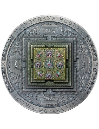 VAIROCHANA BUDDHA MANDALA Archeology Symbolism Colored 3 Oz Silver Coin 2000 Togrog Mongolia 2022