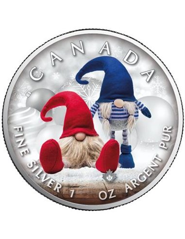 GNOMES X-Mas Hoja Arce 1 Oz Moneda Plata 5$ Canada 2022