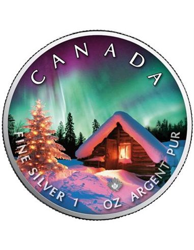 POLAR LIGHTS X-Mas Maple Leaf 1 Oz Moneta Argento 5$ Canada 2022