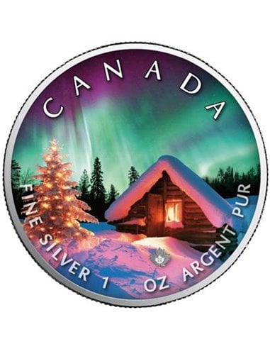 POLAR LIGHTS X-Mas Maple Leaf 1 Oz Серебряная монета 5$ Канада 2022