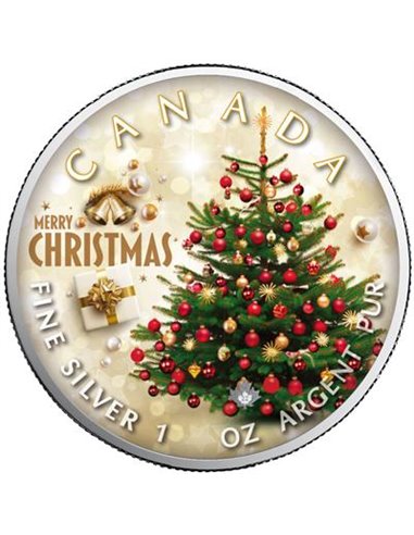 MERRY CHRITMAS X-Mas Maple Leaf 1 Oz Серебряная монета 5$ Канада 2022