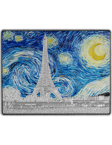 STARRY NIGHT IN PARIS Colored 1 Oz Silver & 14 Oz Copper Coin 5000 Francs Chad 2023