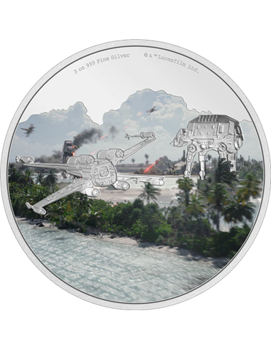 STAR WARS Scènes de Bataille Scarif 3 Oz Silver Coin 10$ Niue 2022