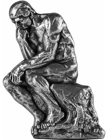 THINKER by Auguste Rodin Shaped 3 Oz Silver Coin 15000 Francs Chad 2023