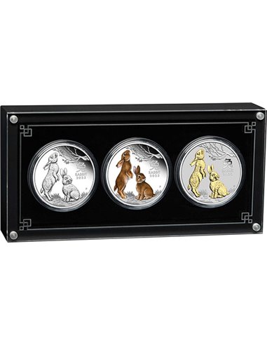 RABBIT Lunar Year Series III Set 3x1 Oz Silver Coins 1$ Australia 2023