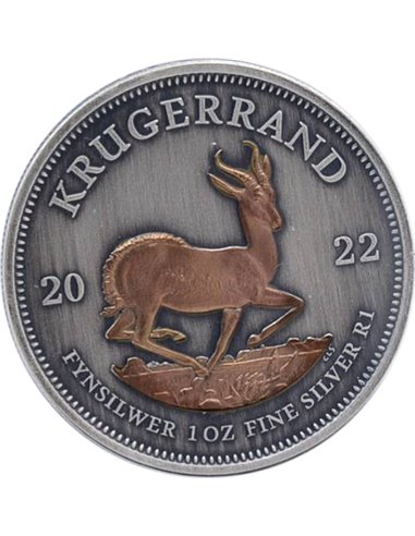 KRUGERRAND Czerwony złoty skarb 1 uncja srebrna moneta 1 rand Republika Południowej Afryki 2022
