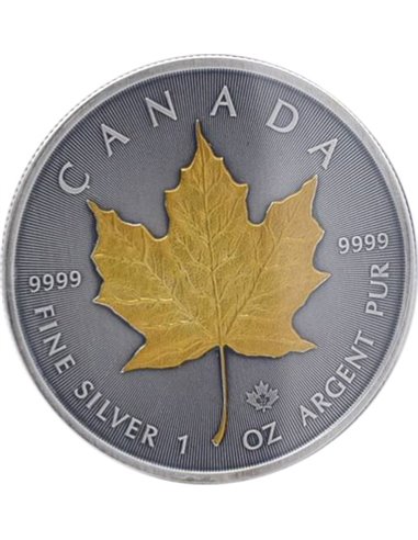 GOLD TRESURE Maple Leaf 1 Oz Silver Coin 5$ Canada 2022